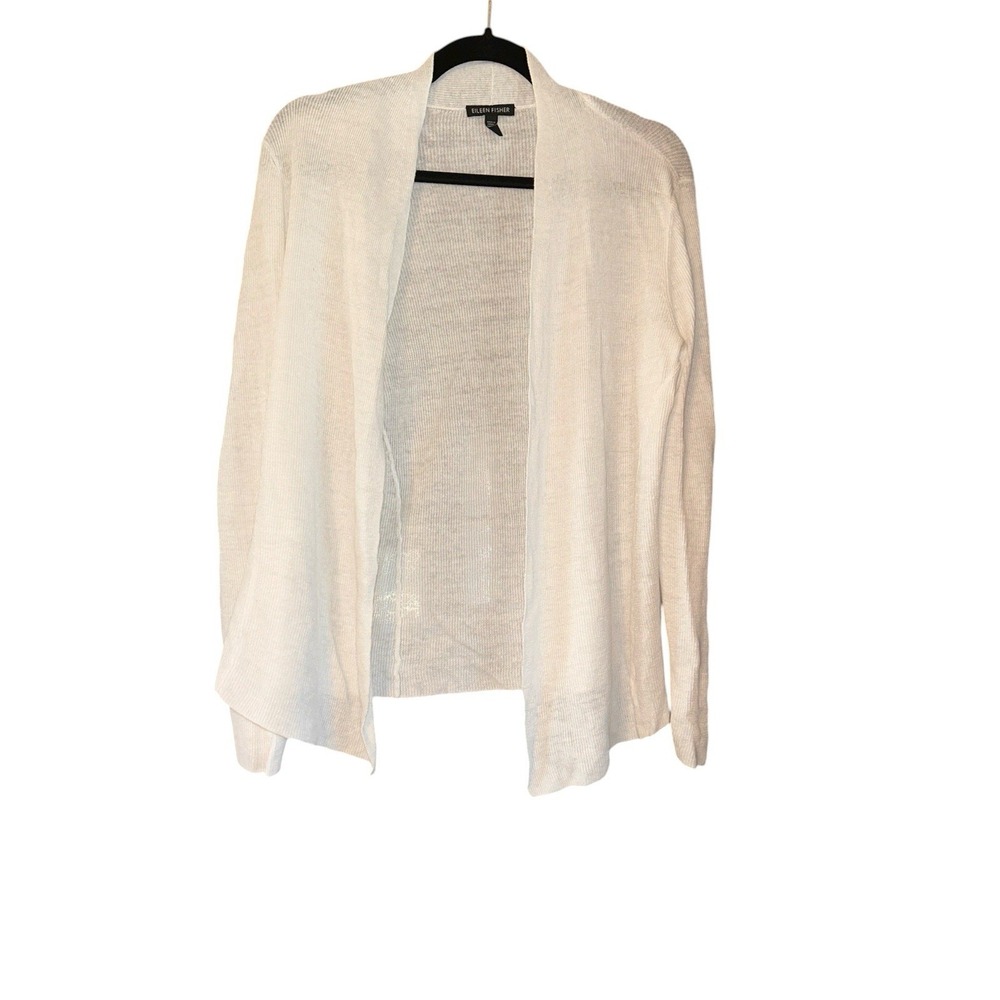 Eileen Fisher Organic Linen Cotton Cardigan Sweater M White Lagenlook Cottage